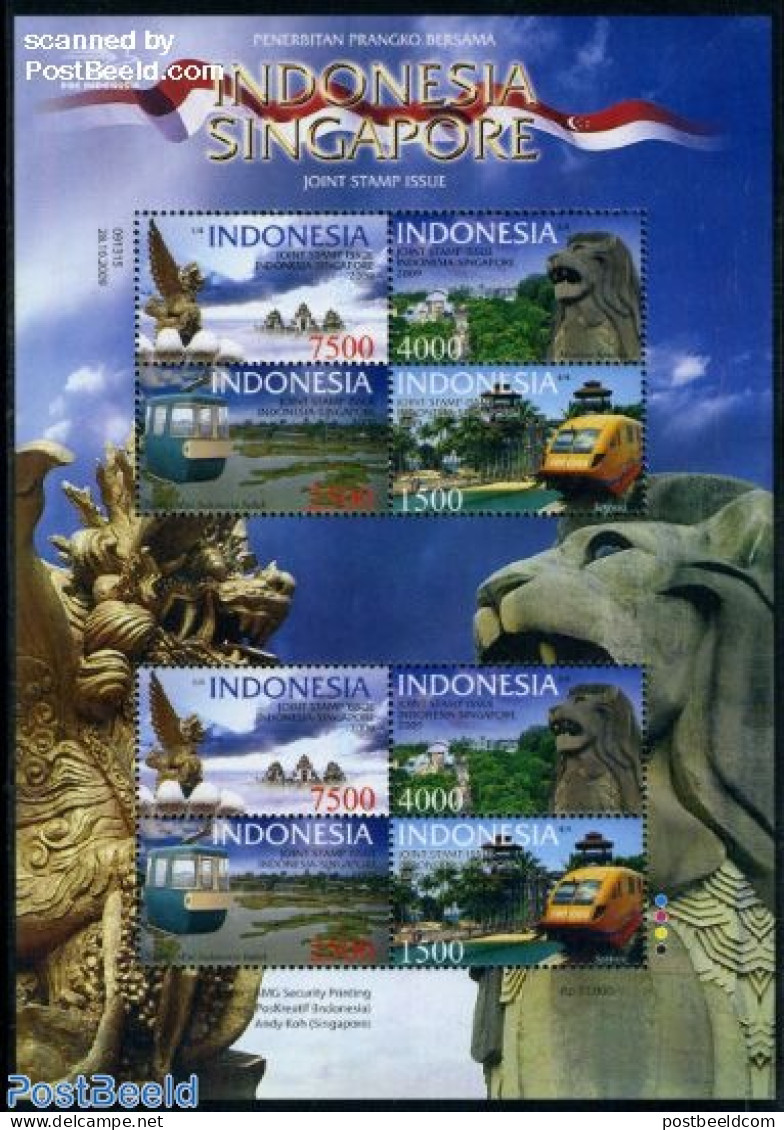 Indonesia 2009 Indonesia-Singapore S/s (with 2 Sets), Mint NH, Transport - Various - Cableways - Railways - Joint Issu.. - Altri (Aria)