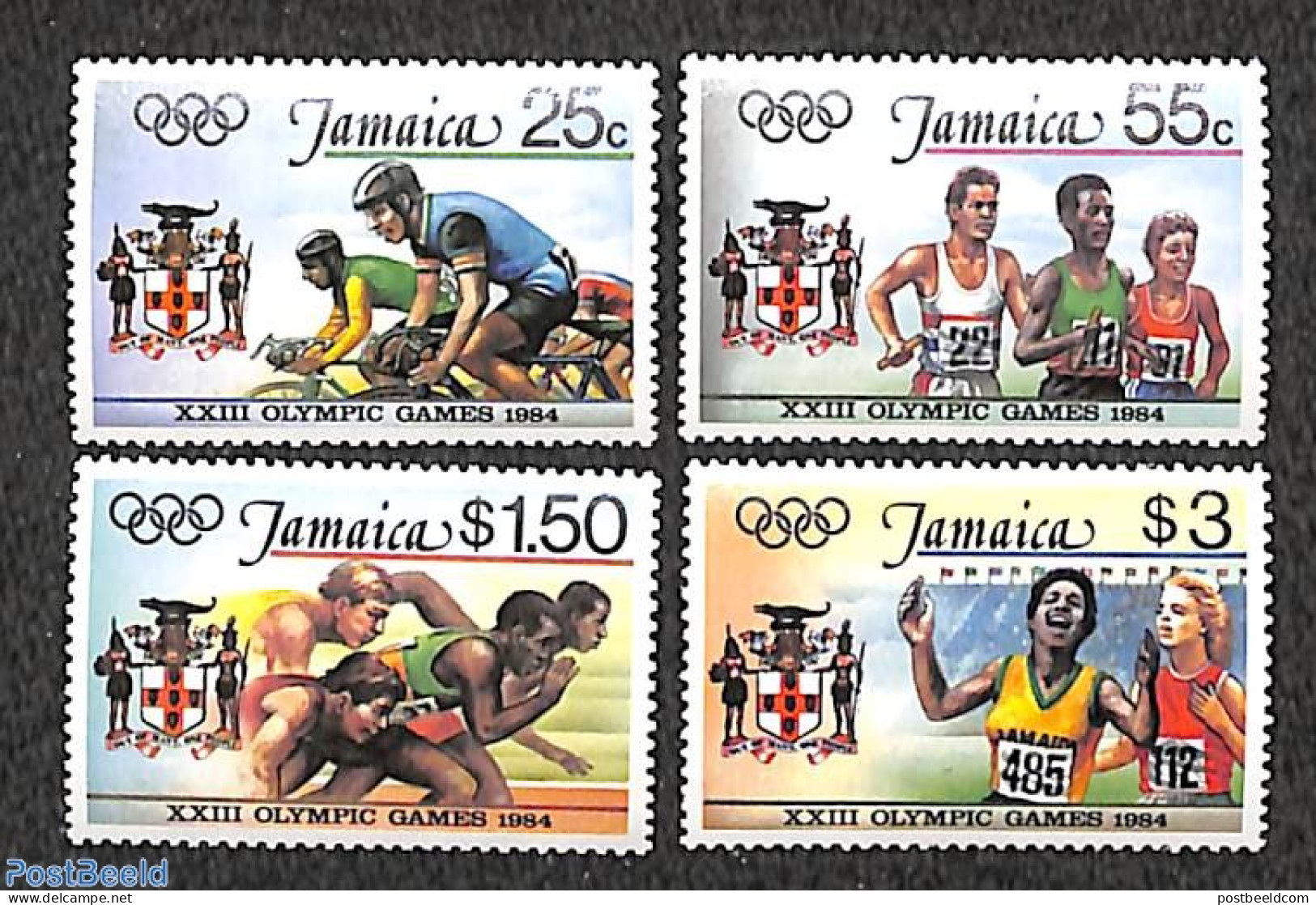 Jamaica 1984 Olympic Games 4v, Mint NH, History - Sport - Coat Of Arms - Athletics - Cycling - Olympic Games - Athletics