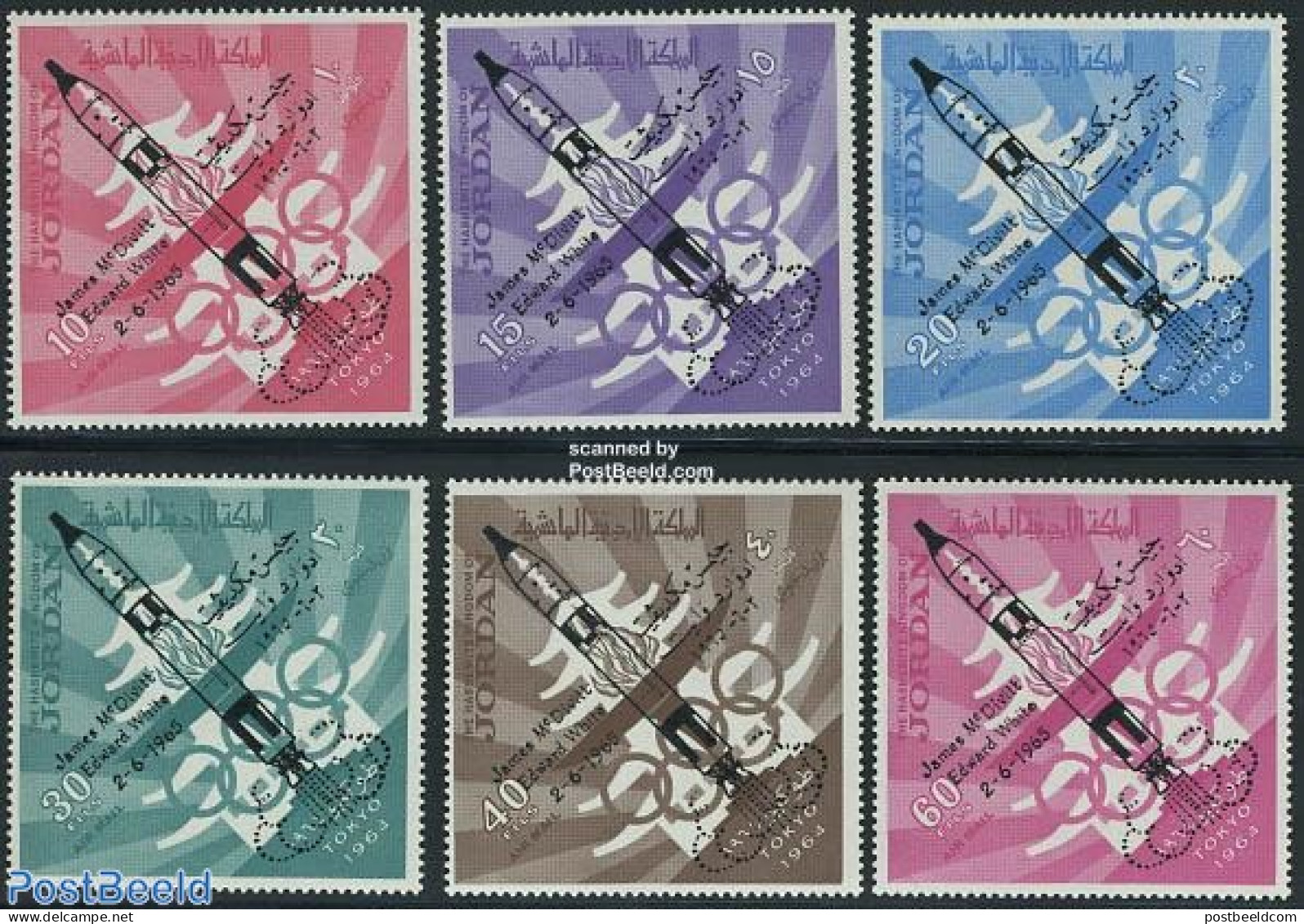 Jordan 1965 McDivitt/White 6v, Mint NH, Sport - Transport - Olympic Games - Space Exploration - Jordanie