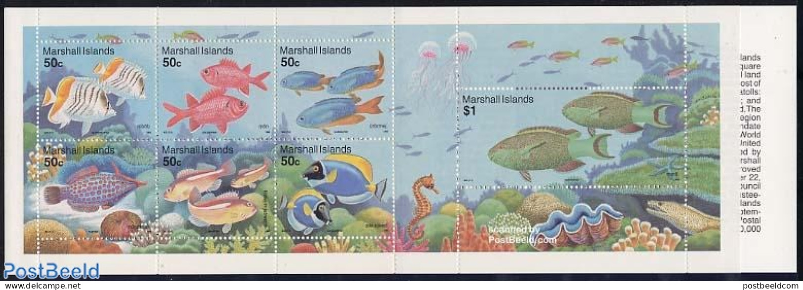 Marshall Islands 1993 Coral Reef 7v In Booklet, Mint NH, Nature - Fish - Stamp Booklets - Vissen