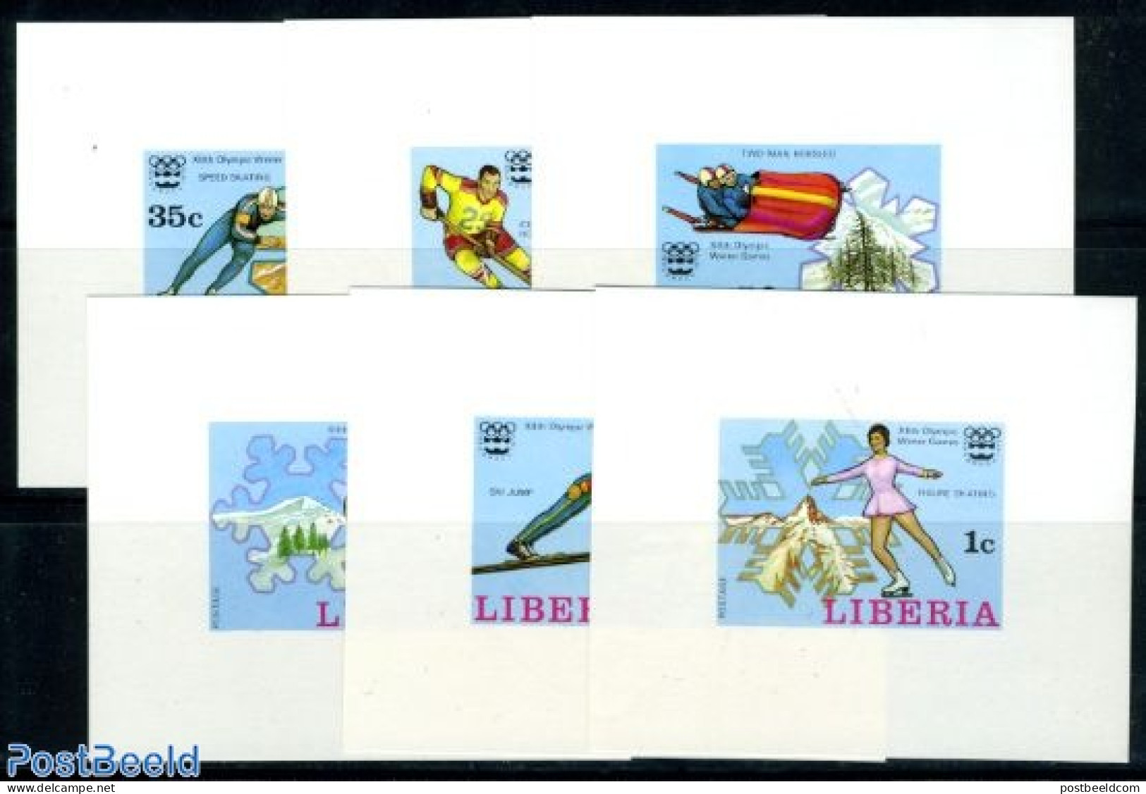Liberia 1976 Winter Olympic Games 6 S/s Imperforated, Mint NH, Sport - (Bob) Sleigh Sports - Ice Hockey - Olympic Wint.. - Winter (Other)