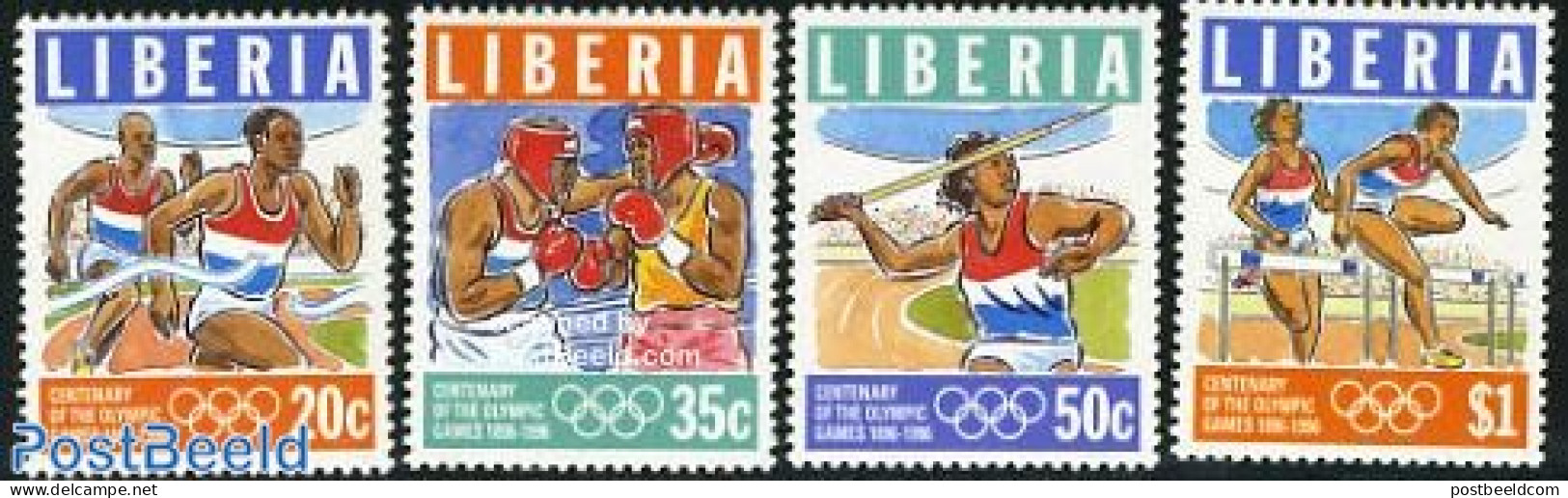 Liberia 1996 Modern Olympics 4v, Mint NH, Sport - Athletics - Boxing - Olympic Games - Athletics