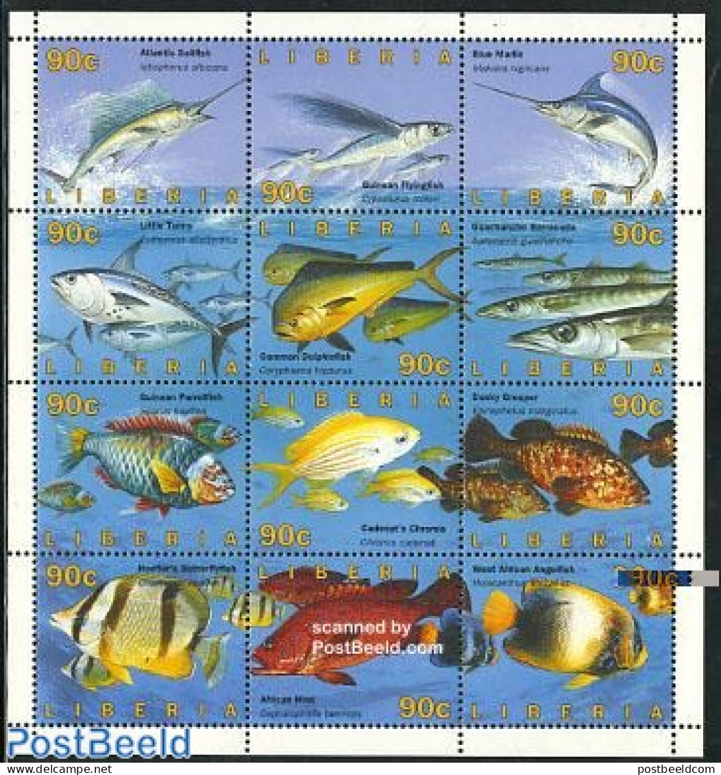 Liberia 1996 Fish 12v M/s, Mint NH, Nature - Fish - Vissen