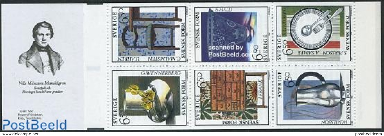 Sweden 1994 Swedish Design 6v In Booklet, Mint NH, Stamp Booklets - Art - Art & Antique Objects - Ceramics - Industria.. - Neufs