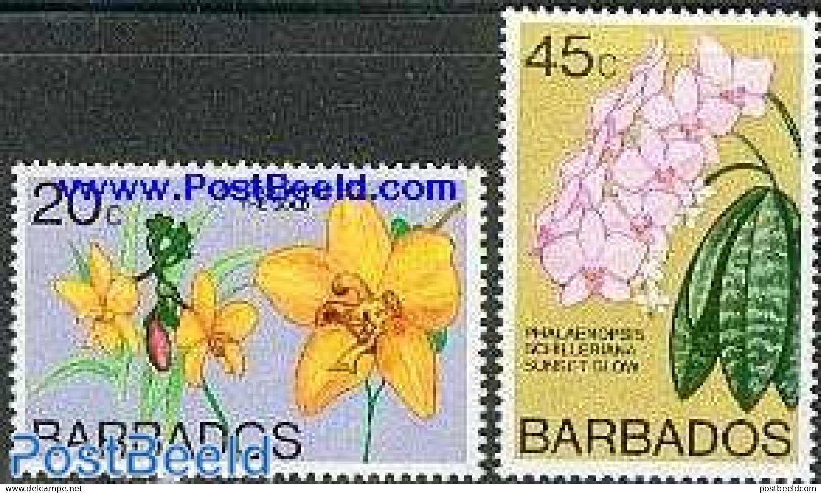 Barbados 1977 Definitives, Orchids 2v, Mint NH, Nature - Flowers & Plants - Orchids - Barbados (1966-...)
