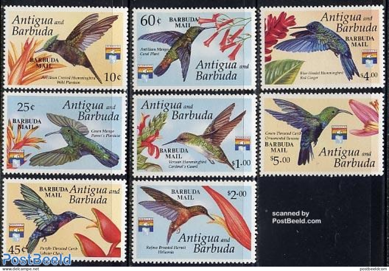 Barbuda 1993 Genova, Birds 8v, Mint NH, Nature - Birds - Hummingbirds - Barbuda (...-1981)