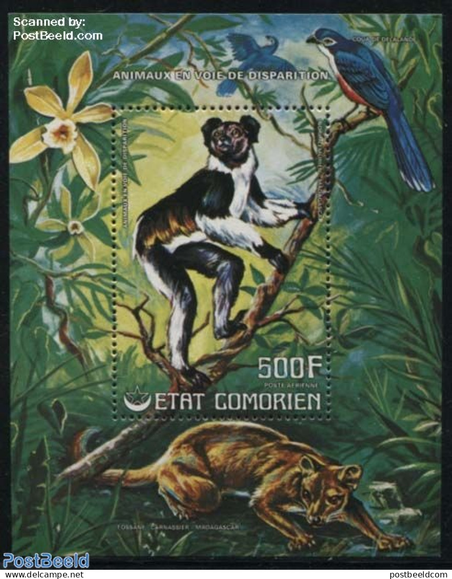 Comoros 1976 Endangered Animals S/s, Mint NH, Nature - Animals (others & Mixed) - Birds - Monkeys - Comores (1975-...)