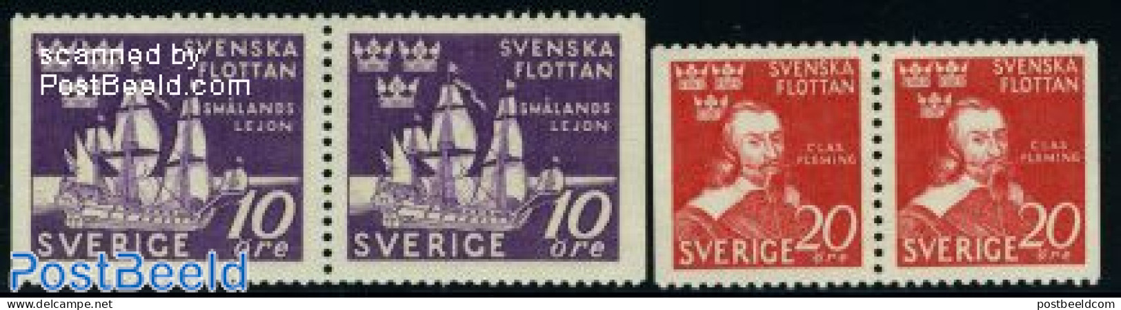 Sweden 1944 Ships 2 Booklet Pairs, Mint NH, Transport - Ships And Boats - Nuevos
