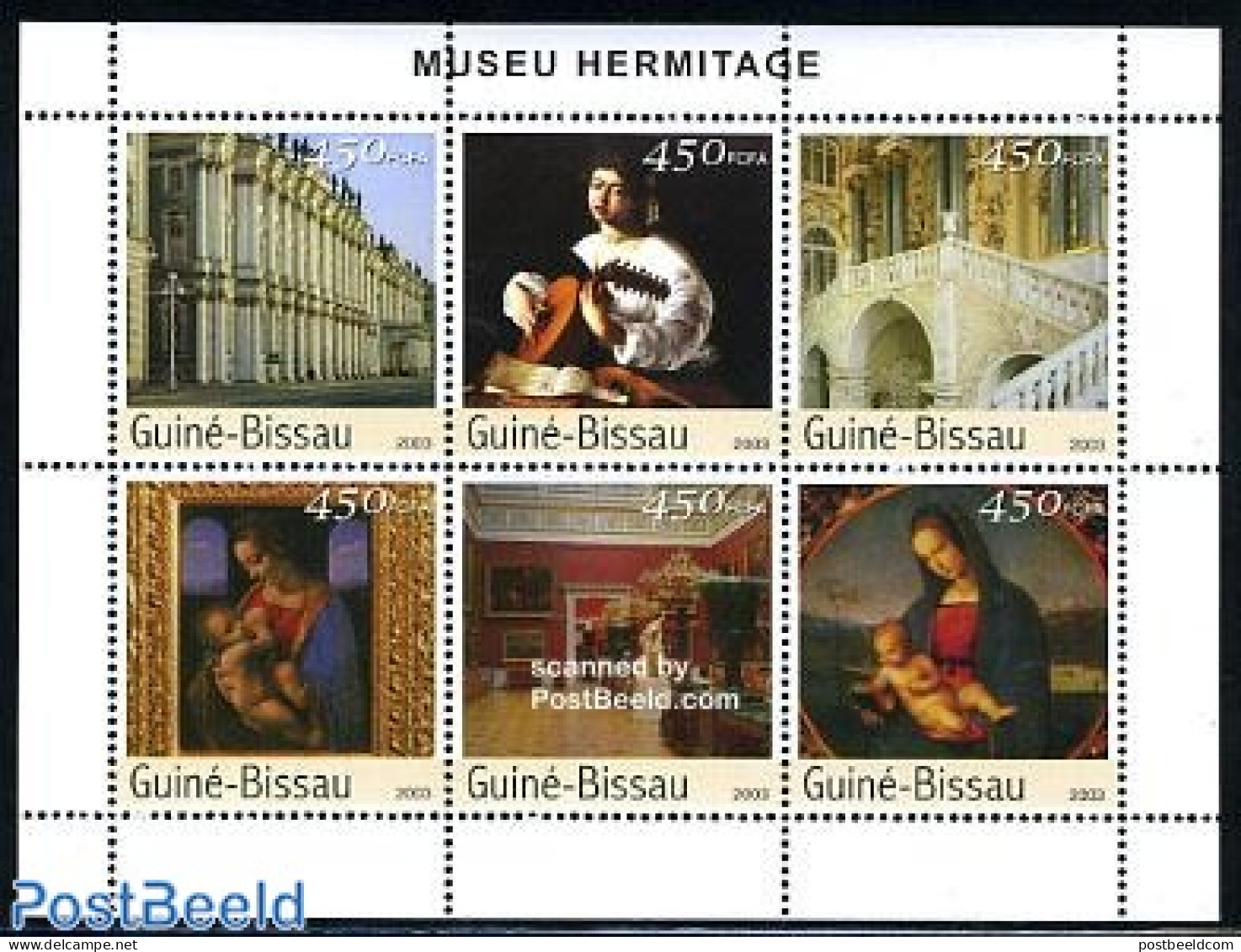 Guinea Bissau 2003 Hermitage Museum 6v M/s, Mint NH, Performance Art - Music - Art - Museums - Paintings - Musique