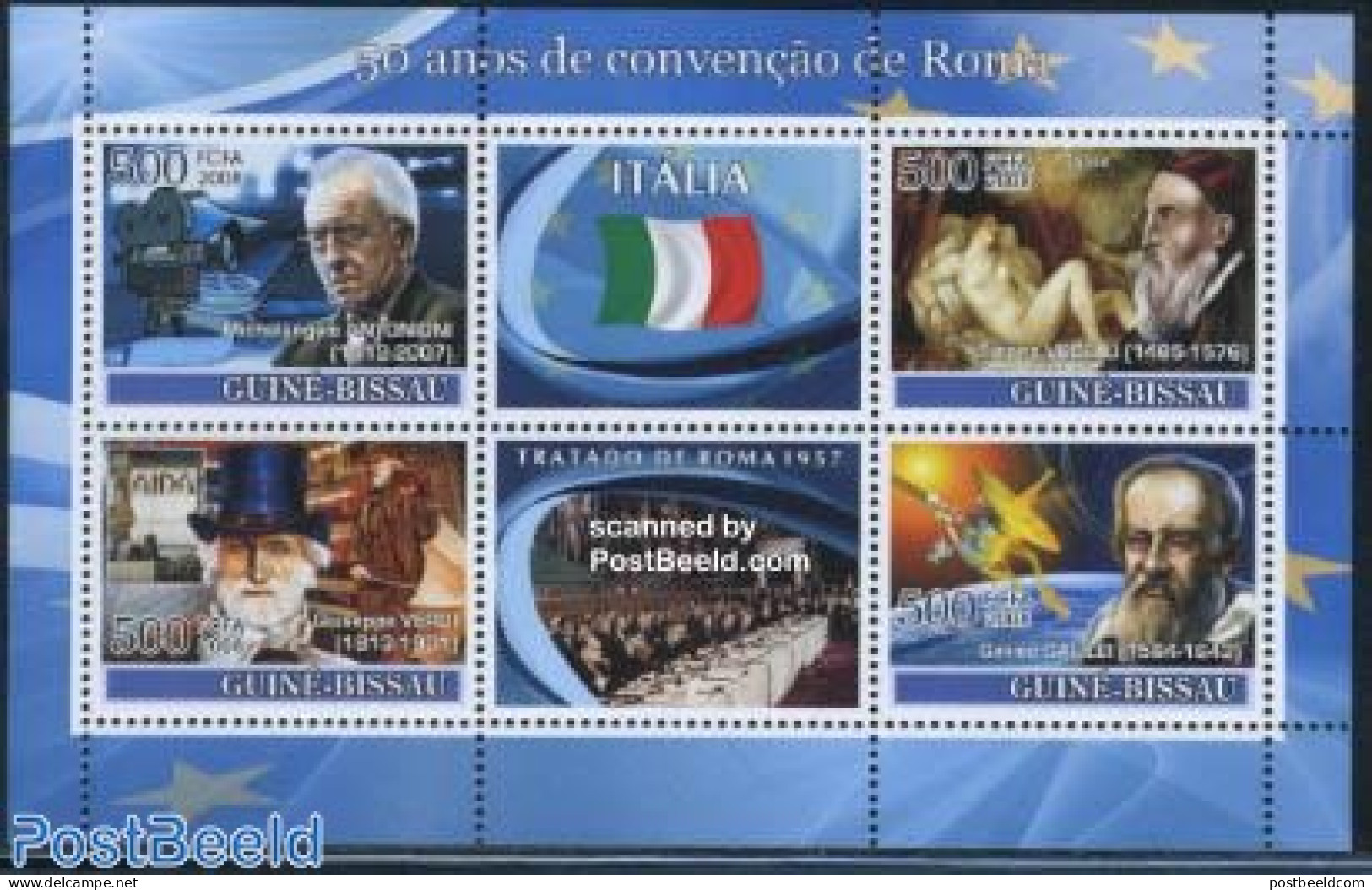 Guinea Bissau 2008 Treaty Of Rome, Italy 4v M/s, Mint NH, History - Transport - Europa Hang-on Issues - Space Explorat.. - Idee Europee