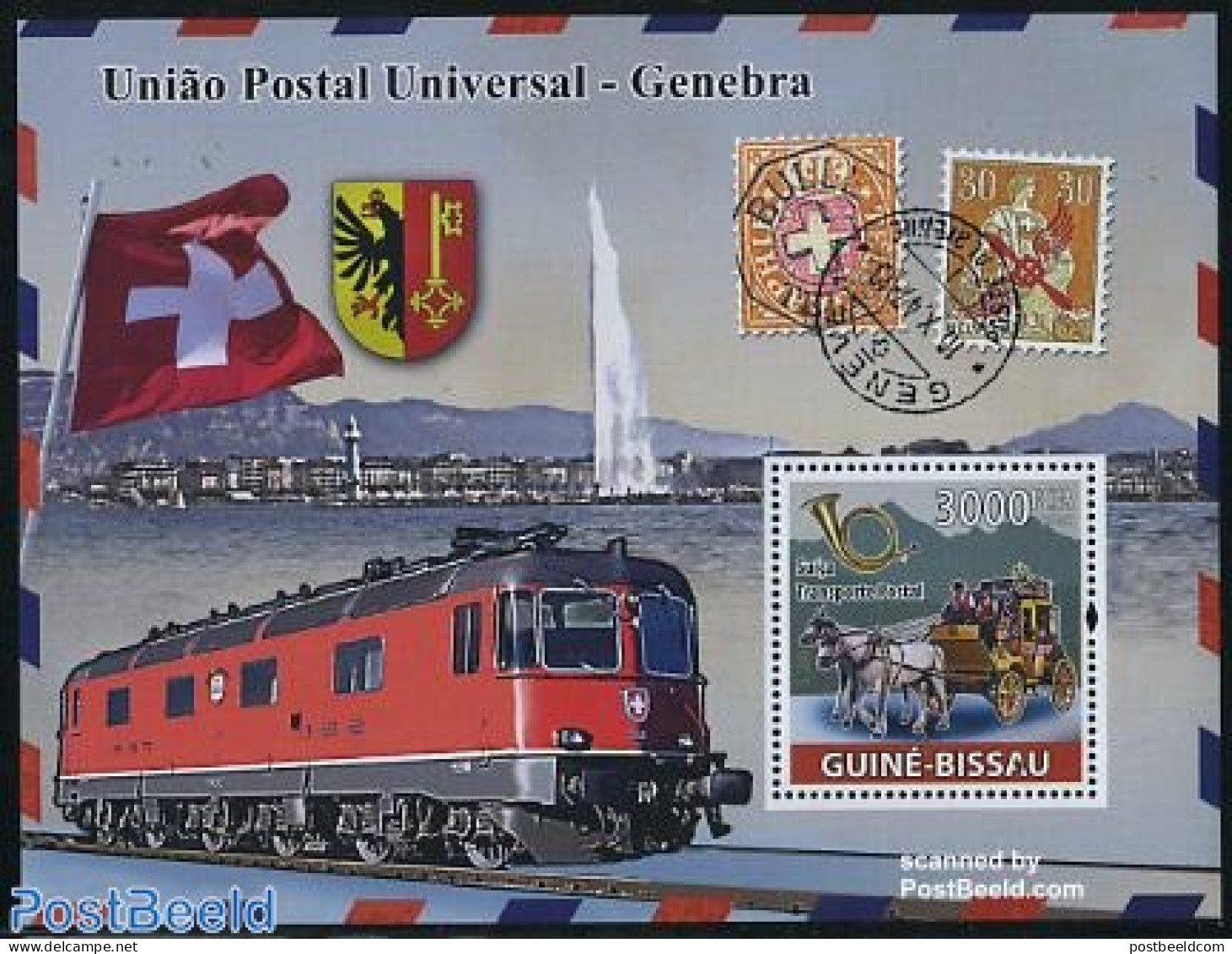Guinea Bissau 2008 Postal Transport Switzerland S/s, Mint NH, Nature - Transport - Horses - Post - Stamps On Stamps - .. - Post