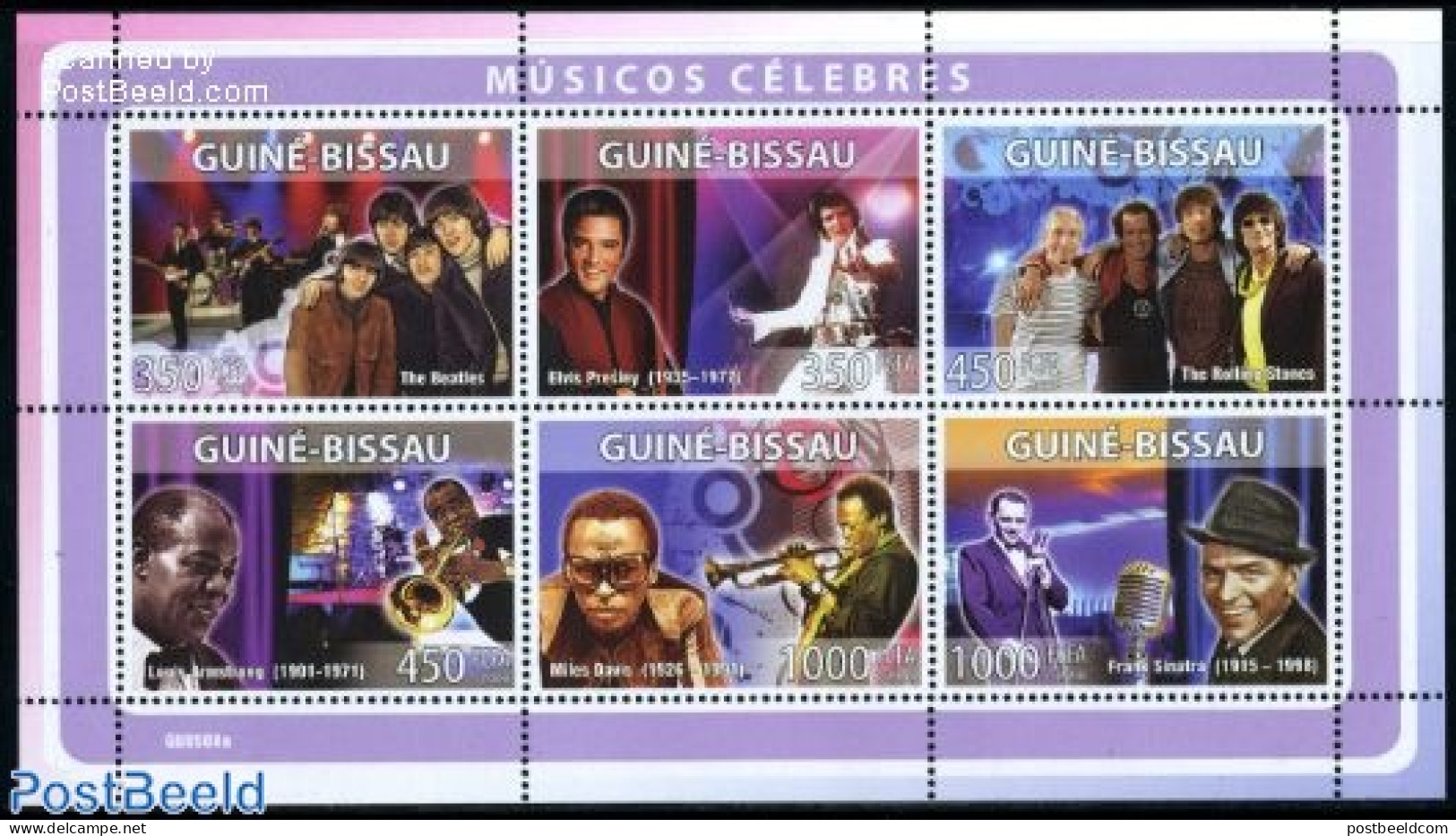Guinea Bissau 2008 Music 6v M/s, Mint NH, Performance Art - Elvis Presley - Jazz Music - Music - Popular Music - Elvis Presley