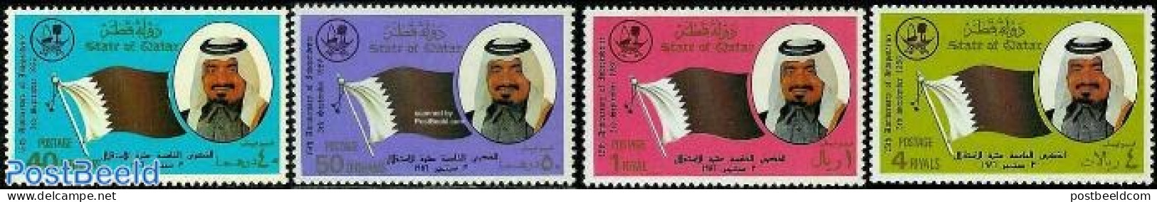 Qatar 1986 15 Years Independence 4v, Mint NH, History - Flags - Qatar