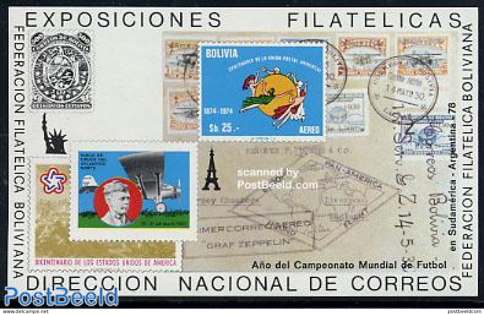Bolivia 1978 Lindbergh, Zeppelin S/s, Mint NH, Transport - Stamps On Stamps - Aircraft & Aviation - Zeppelins - Timbres Sur Timbres