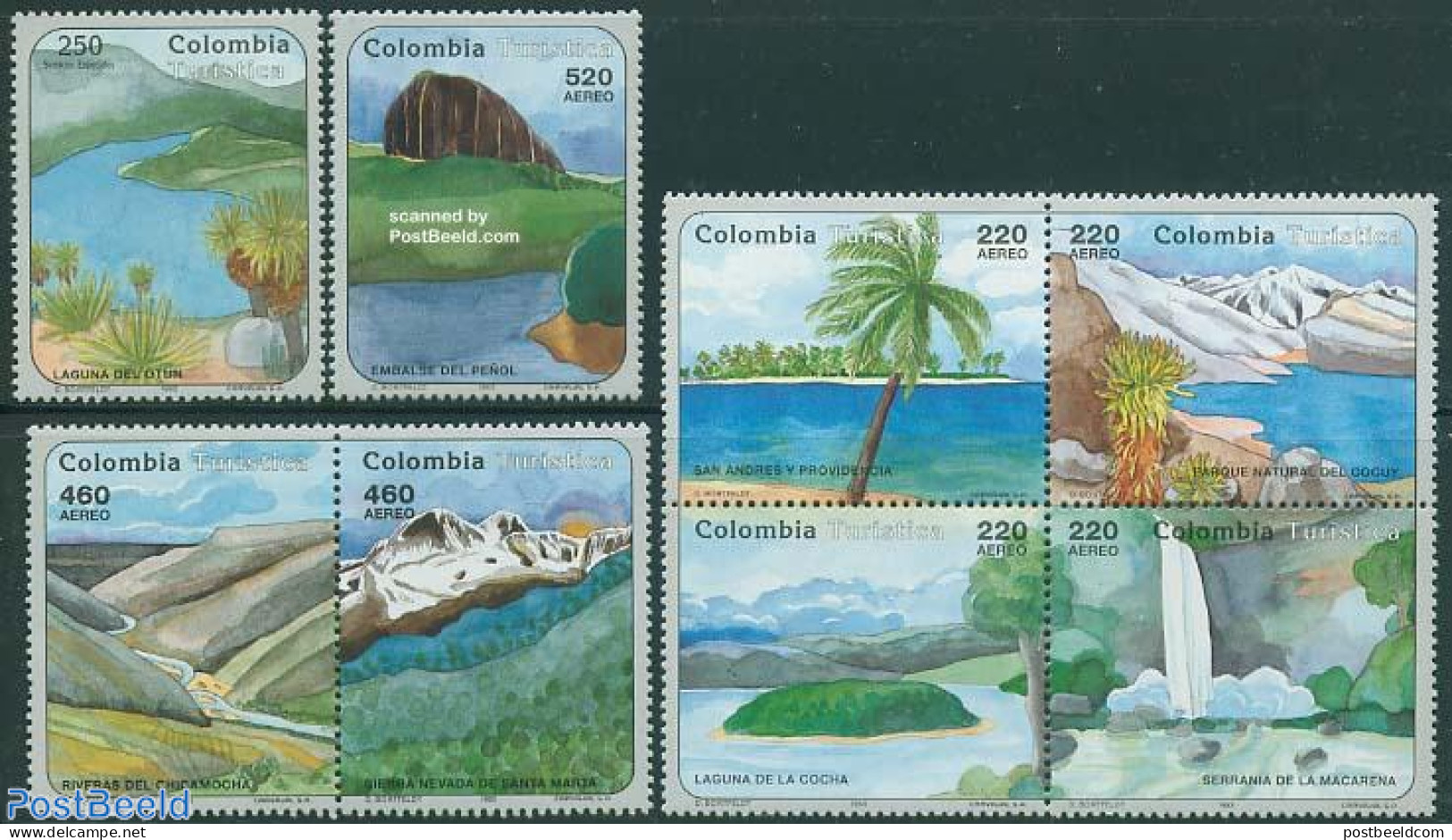 Colombia 1993 Tourism 8v (2v + [+] + [:]), Mint NH, Nature - Various - Water, Dams & Falls - Tourism - Kolumbien