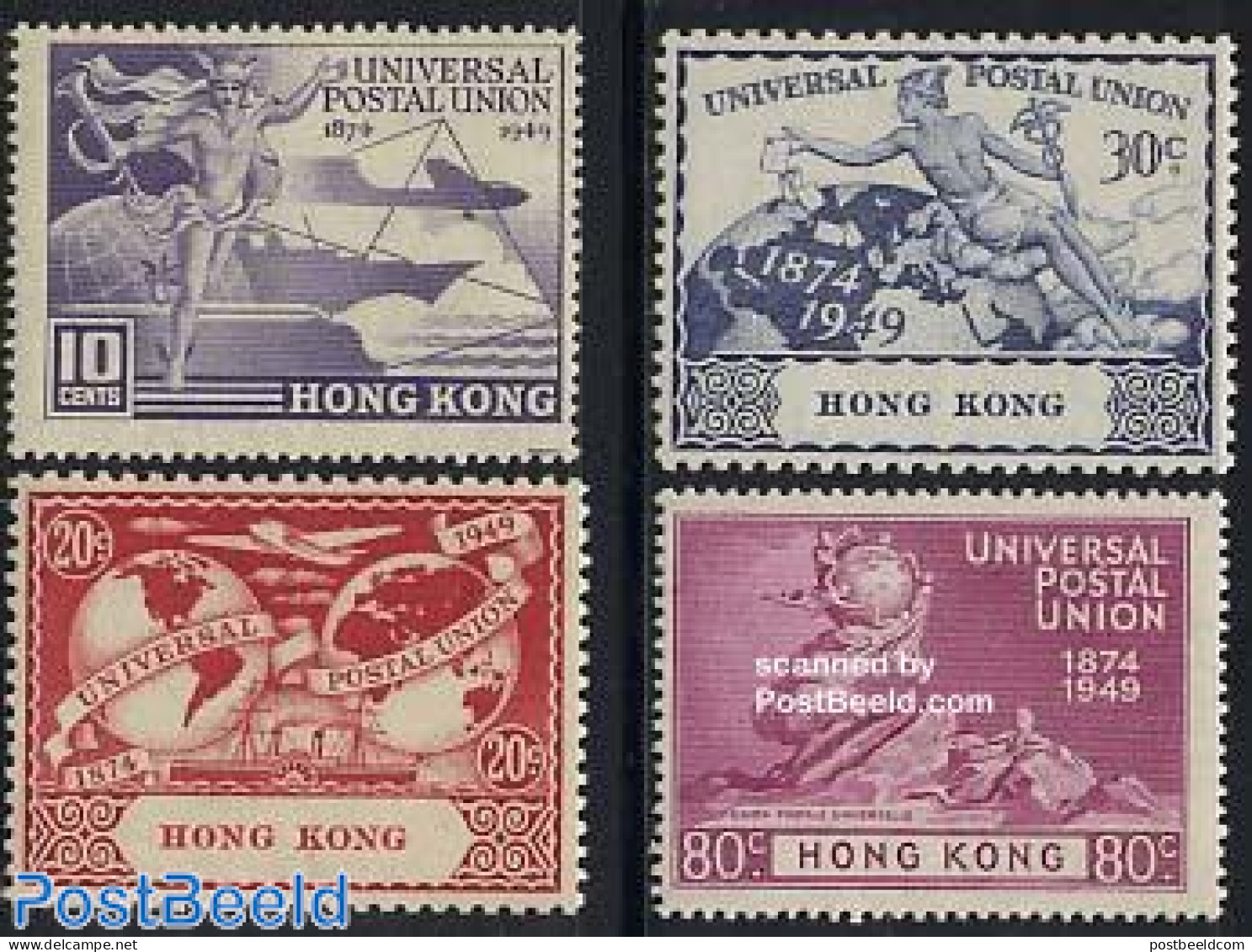 Hong Kong 1949 75 Years UPU 4v, Unused (hinged), Transport - U.P.U. - Railways - Ships And Boats - Unused Stamps