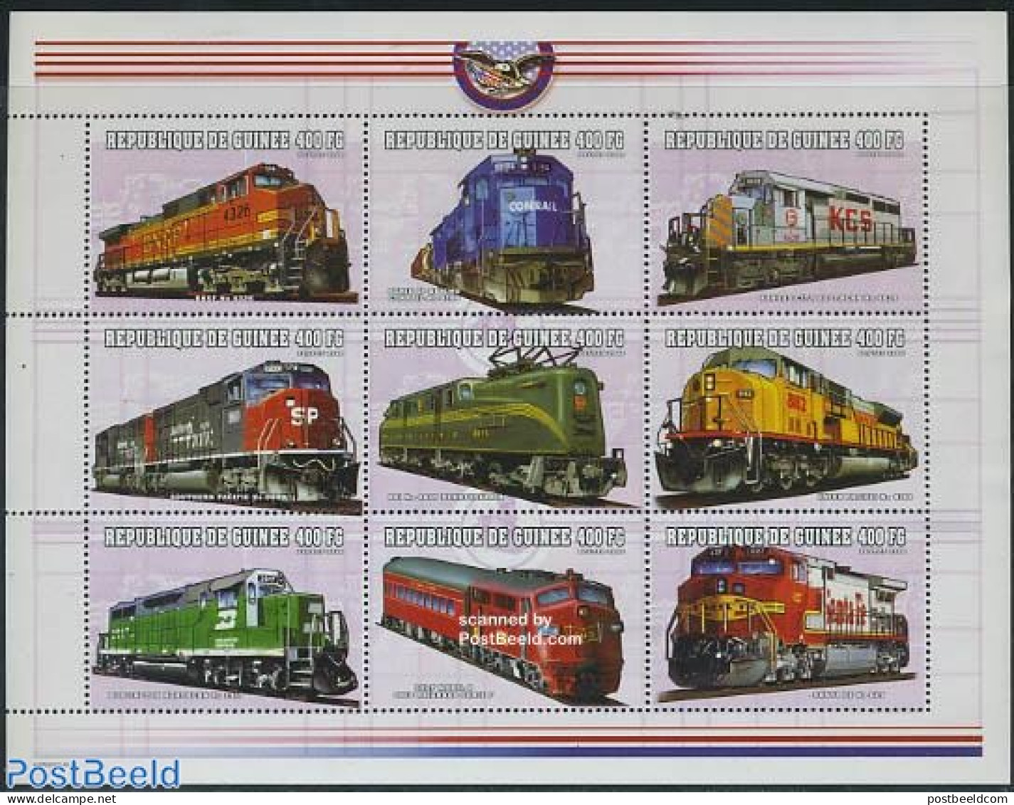 Guinea, Republic 2000 Railways 9v M/s (9x400FG), Mint NH, Transport - Railways - Trenes