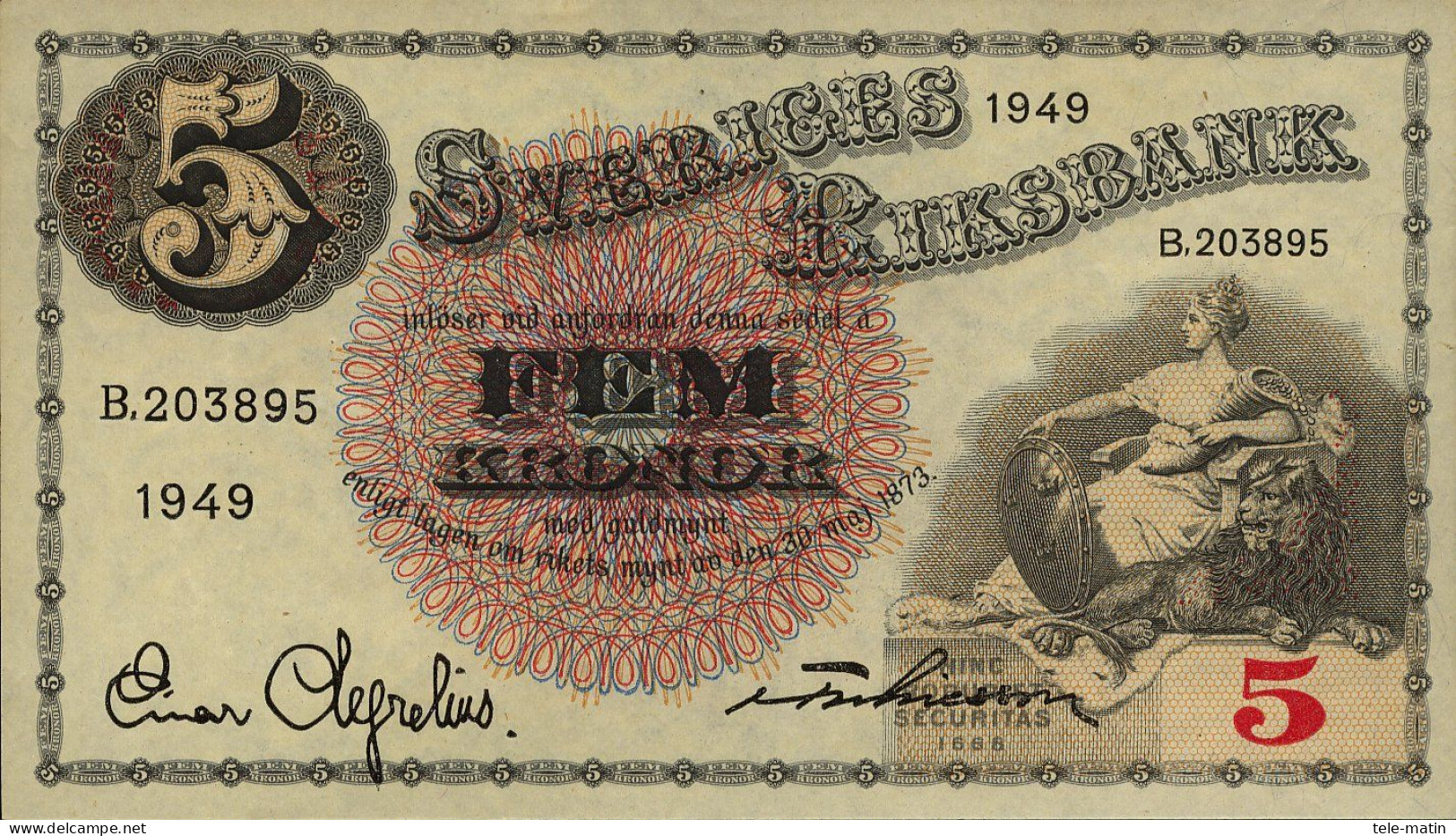 5 Billets De Suède De 5 Kroner1949 Et 1952 Et 1963 Et 1979 Et 10 Kroner 1975 (billets Neuf) - Sweden