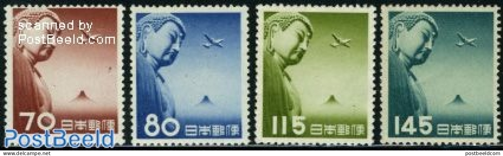 Japan 1953 Buddha, Airmail 4v, Unused (hinged), Religion - Transport - Religion - Aircraft & Aviation - Art - Sculpture - Nuevos