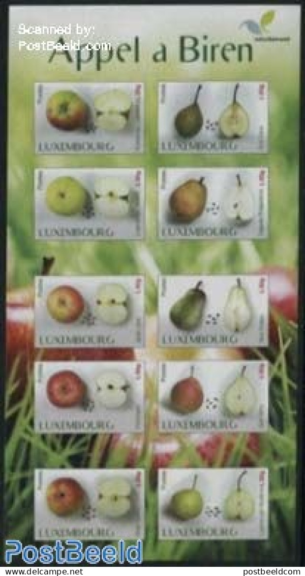 Luxemburg 2015 Apples And Pears 10v S-a Booklet, Mint NH, Nature - Fruit - Stamp Booklets - Unused Stamps