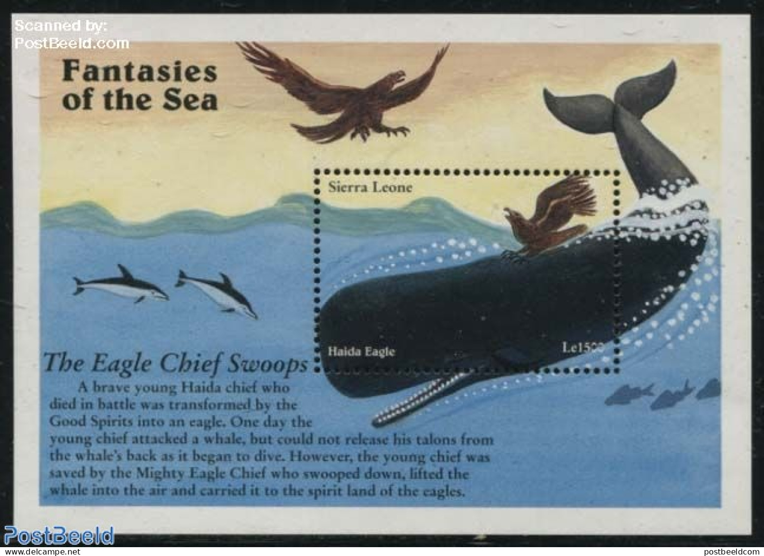 Sierra Leone 1996 Haida Eagle S/s, Mint NH, Nature - Birds - Birds Of Prey - Sea Mammals - Art - Fairytales - Cuentos, Fabulas Y Leyendas