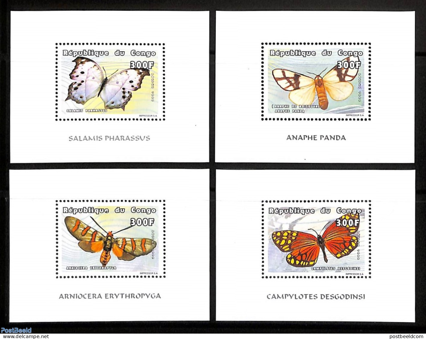 Congo Republic 1999 Butterflies 4 S/s, Mint NH, Nature - Butterflies - Sonstige & Ohne Zuordnung