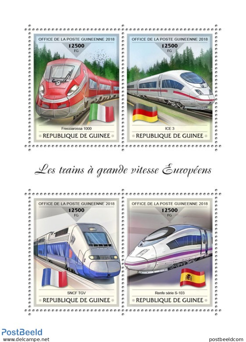 Guinea, Republic 2018 European Speed Trains, Mint NH, Transport - Railways - Trenes