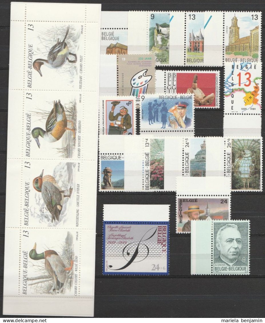 Belgique - Année Complète 1989 ** 2312/48 + BL65 + Carnet B19   - La Plupart Avec Bdf Ou Cdf - Unused Stamps