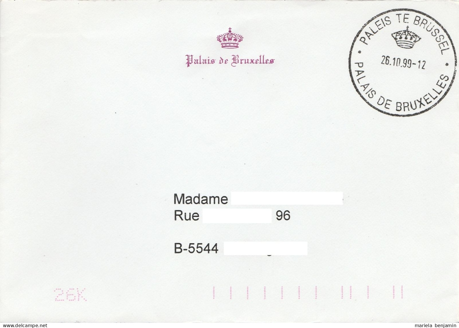 Belgique - Carte De Remerciements De La Princesse Mathilde Càd 'Palais De Bruxelles' 26/10/1999 (Royauté Dynastie) - Franquicia