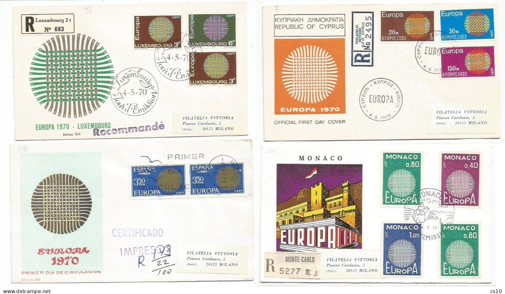 FDC Europa CEPT  1970 #4 Registered Cvs To Italy : Cyprus Luxembourg Monaco Spain - Collezioni