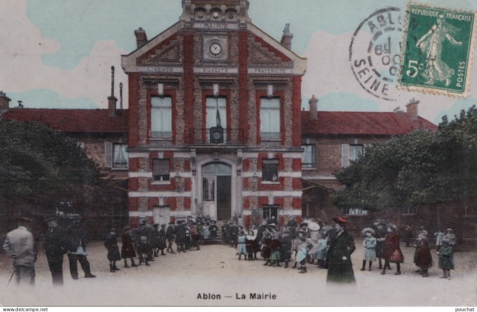 X5-94) ABLON  - LA MAIRIE  - ANIMEE - HABITANTS  - COLORISEE - 1907  - Ablon Sur Seine