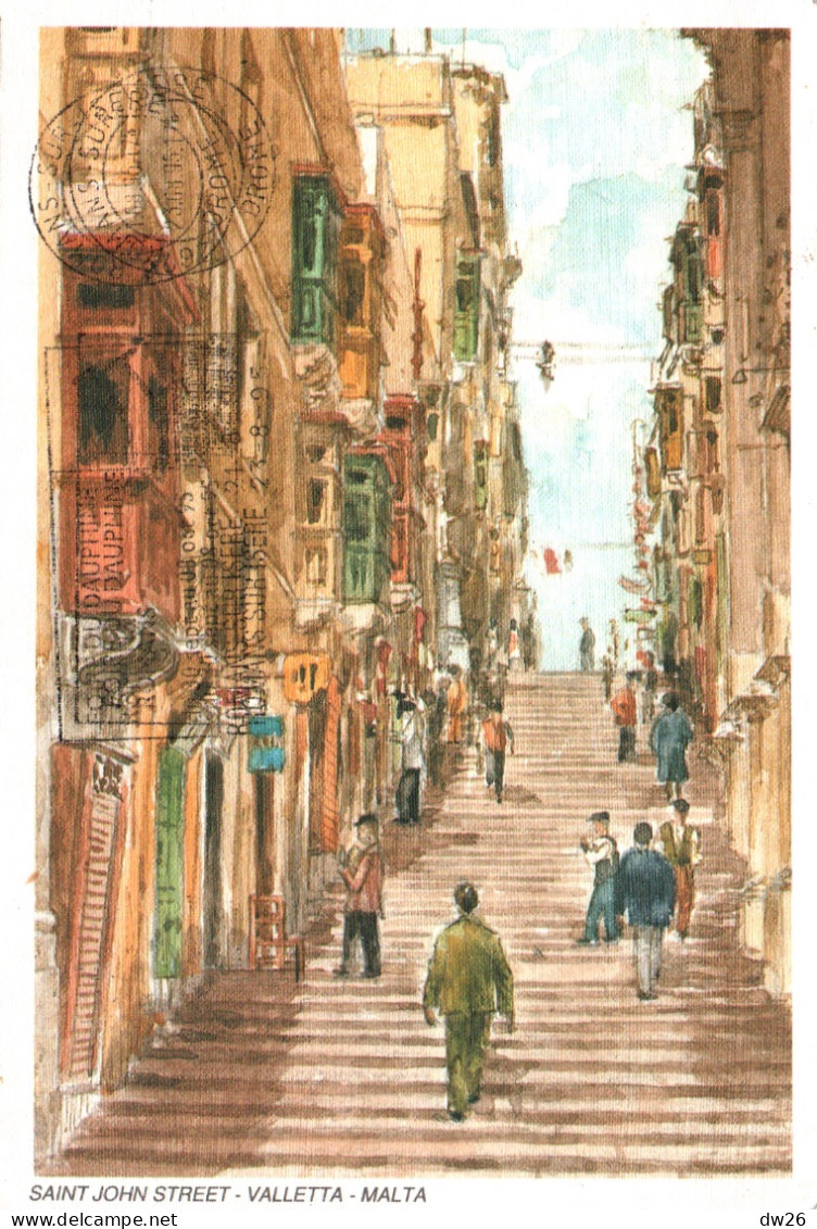 Illustration Non Signée: Valletta (Malta) Saint John Street (St John's Street) Carte De 1995 - Malta