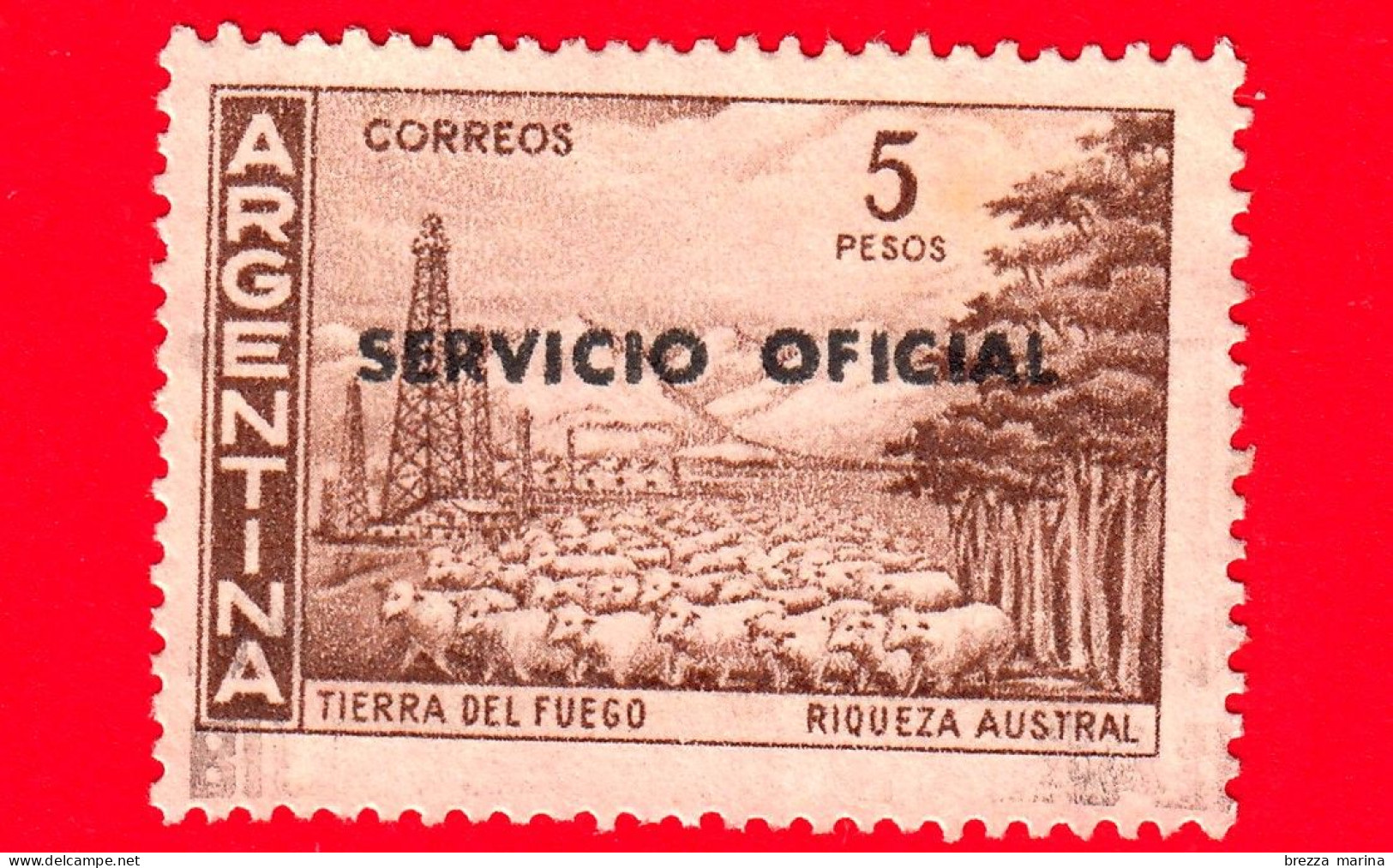 ARGENTINA - Usato - 1960 - Tierra Del Fuego, Sovrastampato SERVICIO OFICIAL - 5 - Oficiales