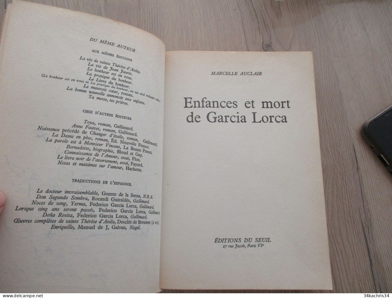 Envoi De Marcelle Auclair Et Dessin De Jean Picart Le Doux Sur Enfances Et Mort De Garcia Lorca  Seuil 1968 1ère édition - Autographed