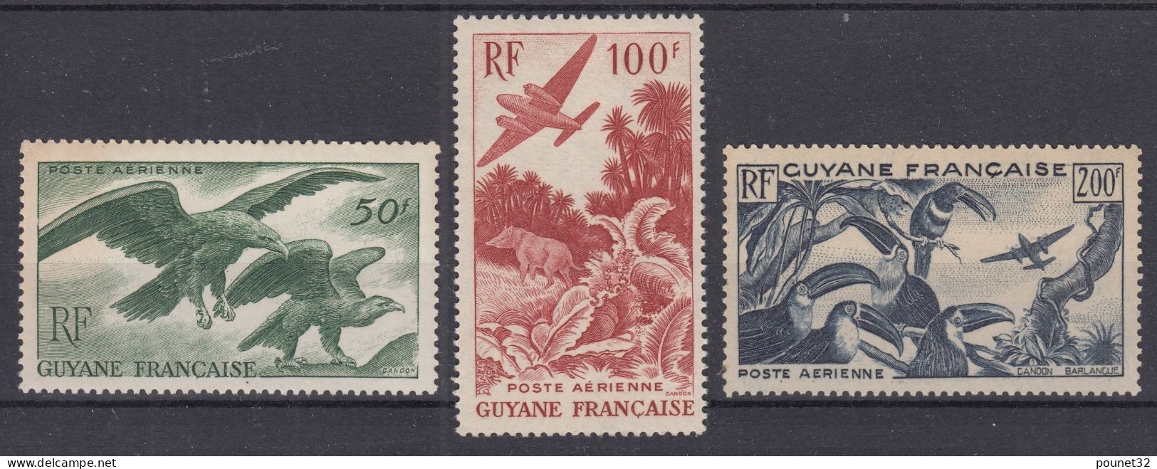 TIMBRE GUYANE 1947 POSTE AERIENNE N° 35/37 NEUFS * GOMME AVEC CHARNIERE - Nuovi