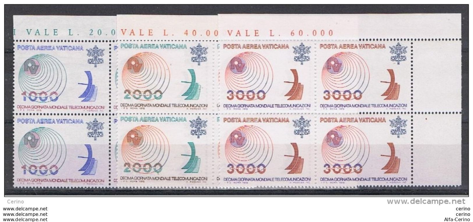 VATICANO:  1978  P.A. TELECOMUNICAZIONI  -  S. CPL. 3  VAL. BL. 4  N. -  SASS. 63/65 - Luftpost