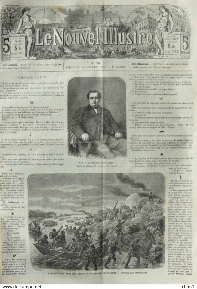 S. A. I. Le Prince Napoléon - Passage D'un Bras De L'Elbe Par L'armée Prussienne - Page Original 1866 - Documenti Storici