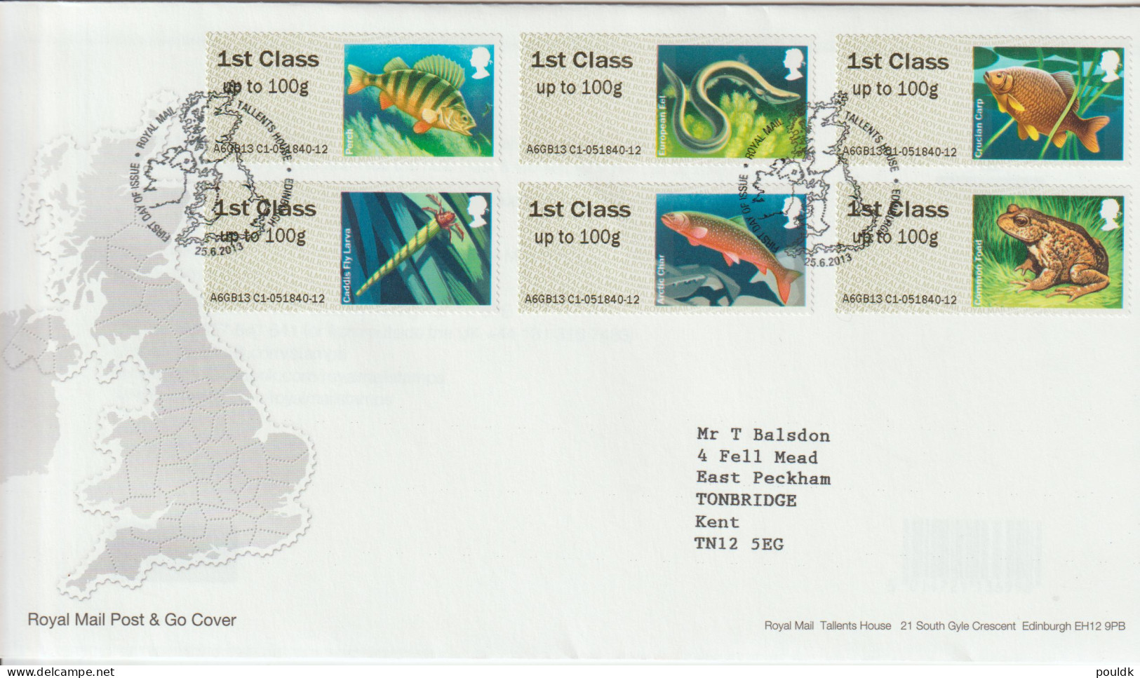 Great Britain FDC 2013 ATM Freshwater Fishes. Postal Weight Approx. 0,09 Kg. Please Read Sales Conditions Under - Machine Labels [ATM]