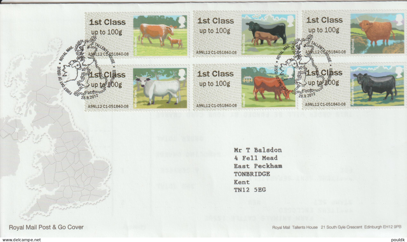 Great Britain FDC 2012 ATM Farm Animals. Postal Weight Approx. 0,09 Kg. Please Read Sales Conditions Under Image - Machine Labels [ATM]