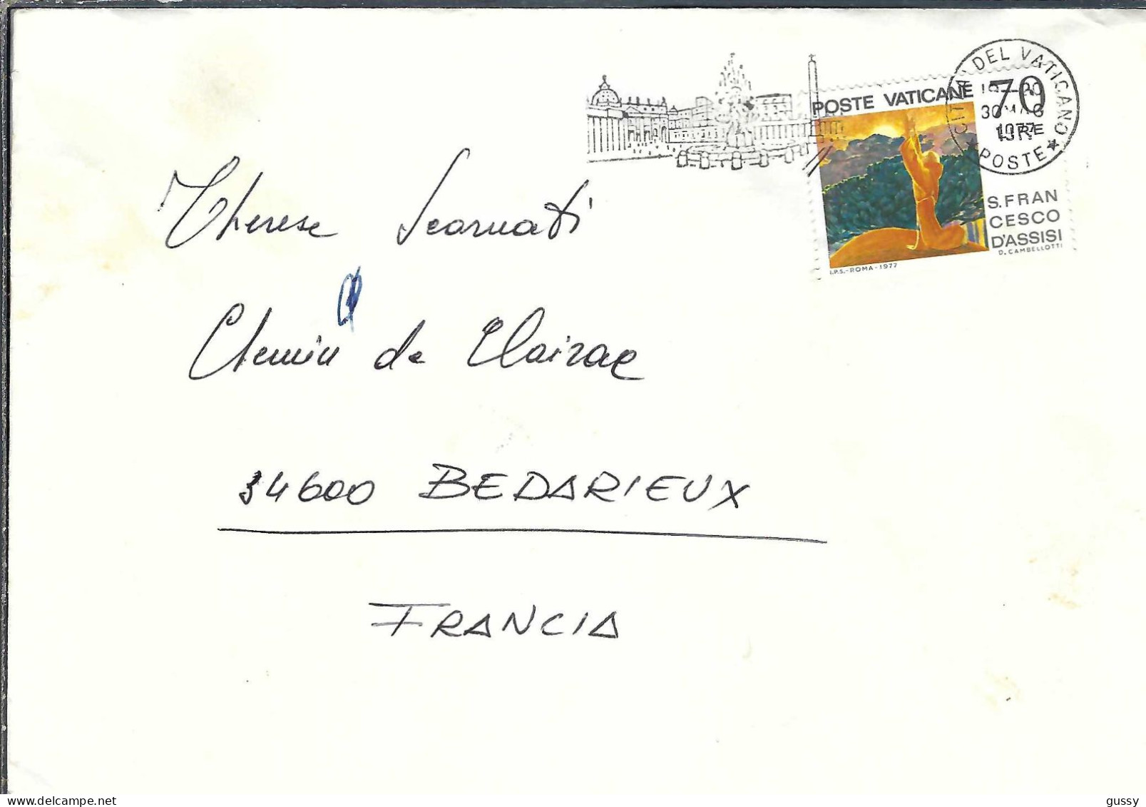 VATICAN 1977: LSC Pour Bédarieux (France) - Storia Postale