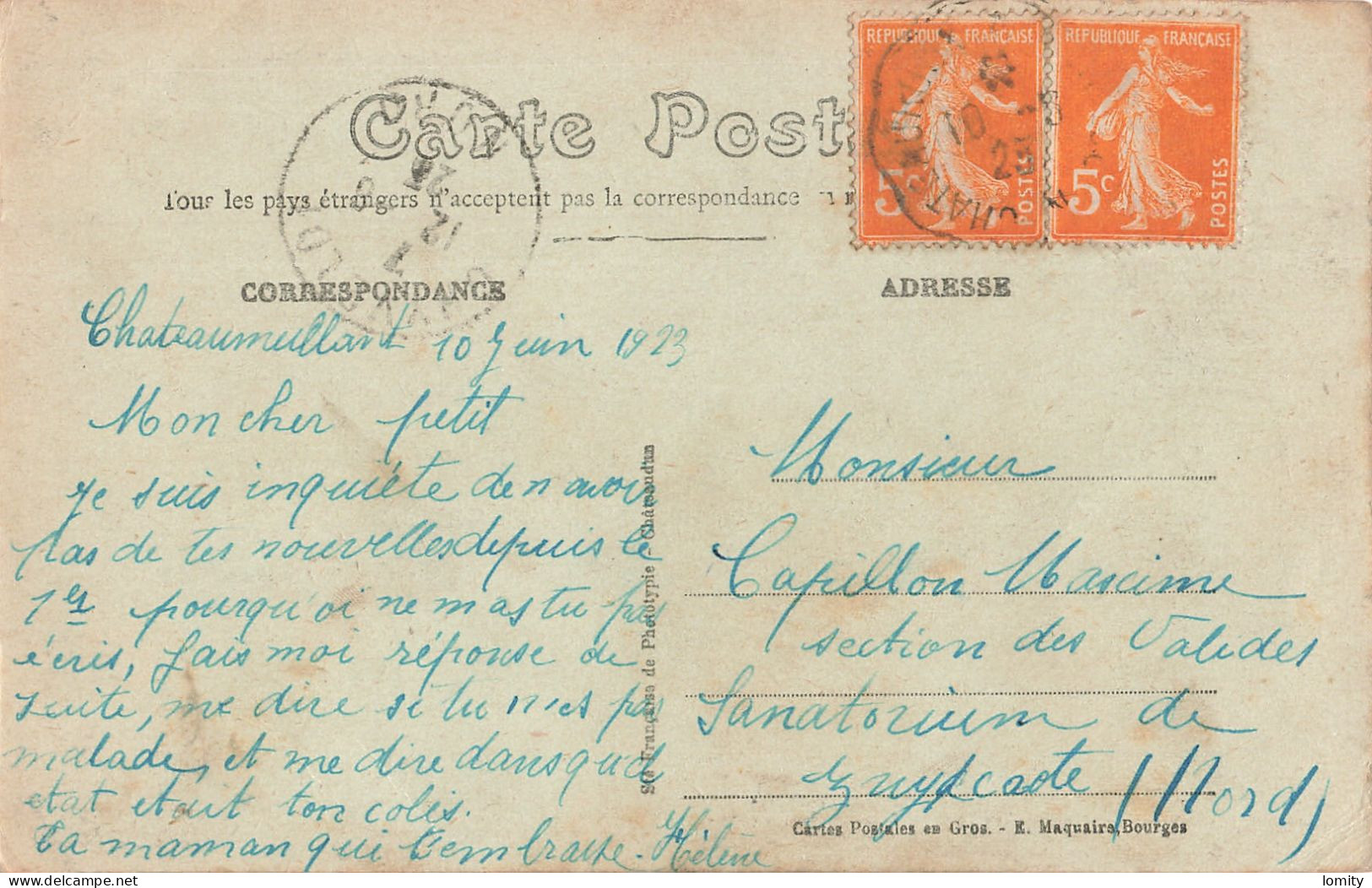 18 Chateaumeillant Vue Prise De La Rue Des écoles CPA Cachet 1923 - Châteaumeillant