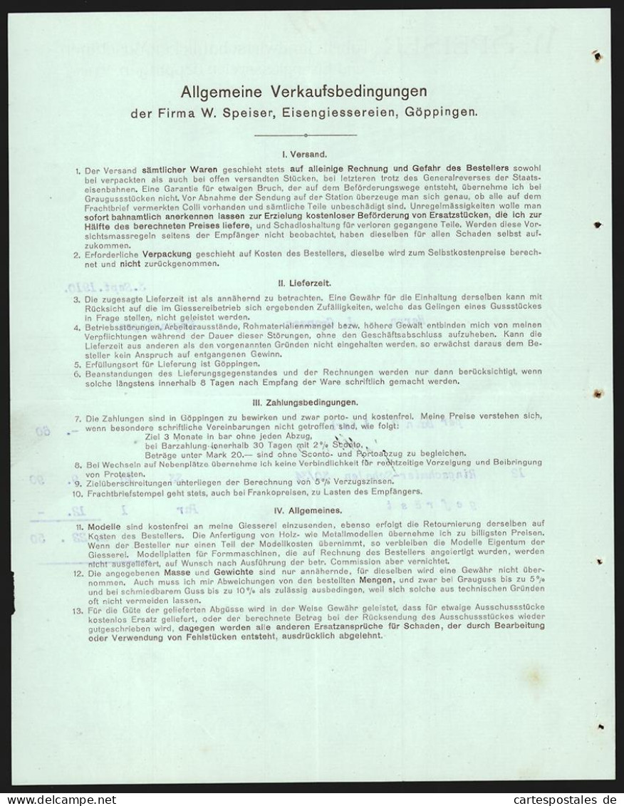 Rechnung Göppingen 1910, W. Speiser, Fabrik Landwirtschaftl. Maschinen & Eisengiesserei, Die Fabrik Aus Der Vogelschau  - Autres & Non Classés