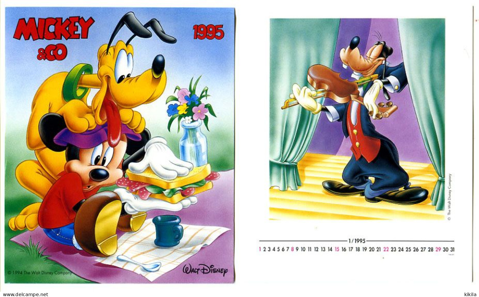 14 Cartons Calendrier 1995 Walt Disney MICKEY & CO  Donald Pluto Dingo Minnie Dans Sa Boite Plastique Présentoir - Sonstige & Ohne Zuordnung