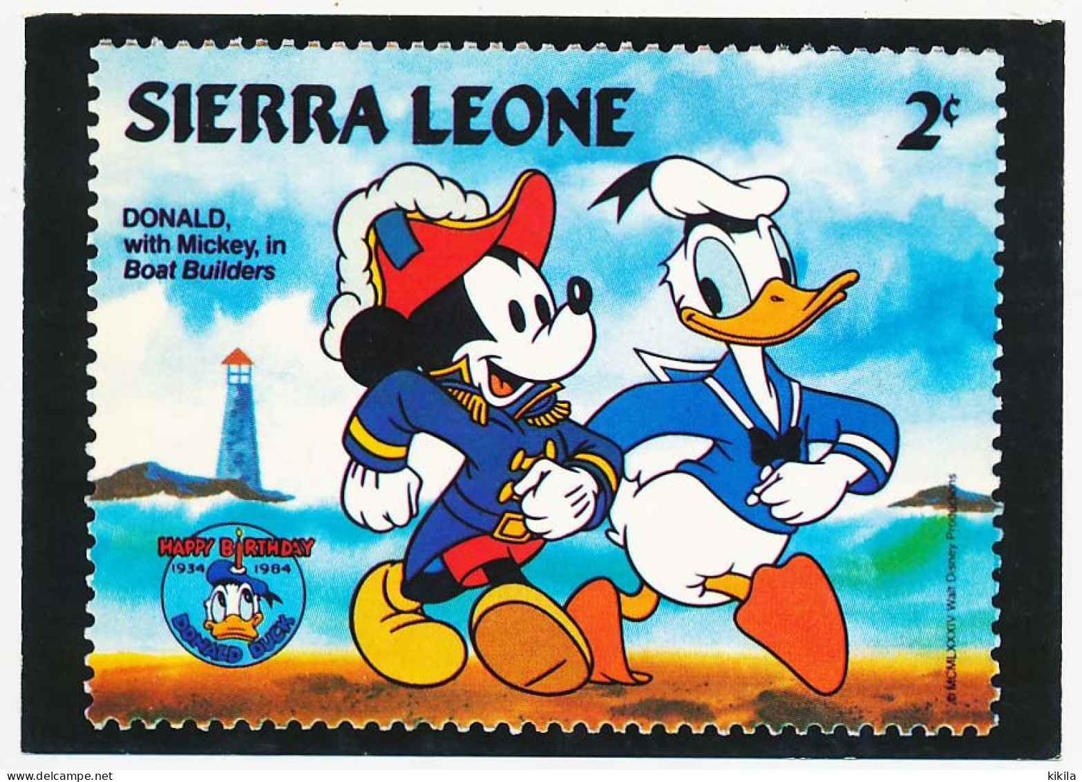 CPSM/ CPM 10.5 X 15 Walt Disney Timbre-Poste De Sierra Leone Mickey Donald Boat Builders 50° Anniversaire De Donald 1984 - Altri & Non Classificati