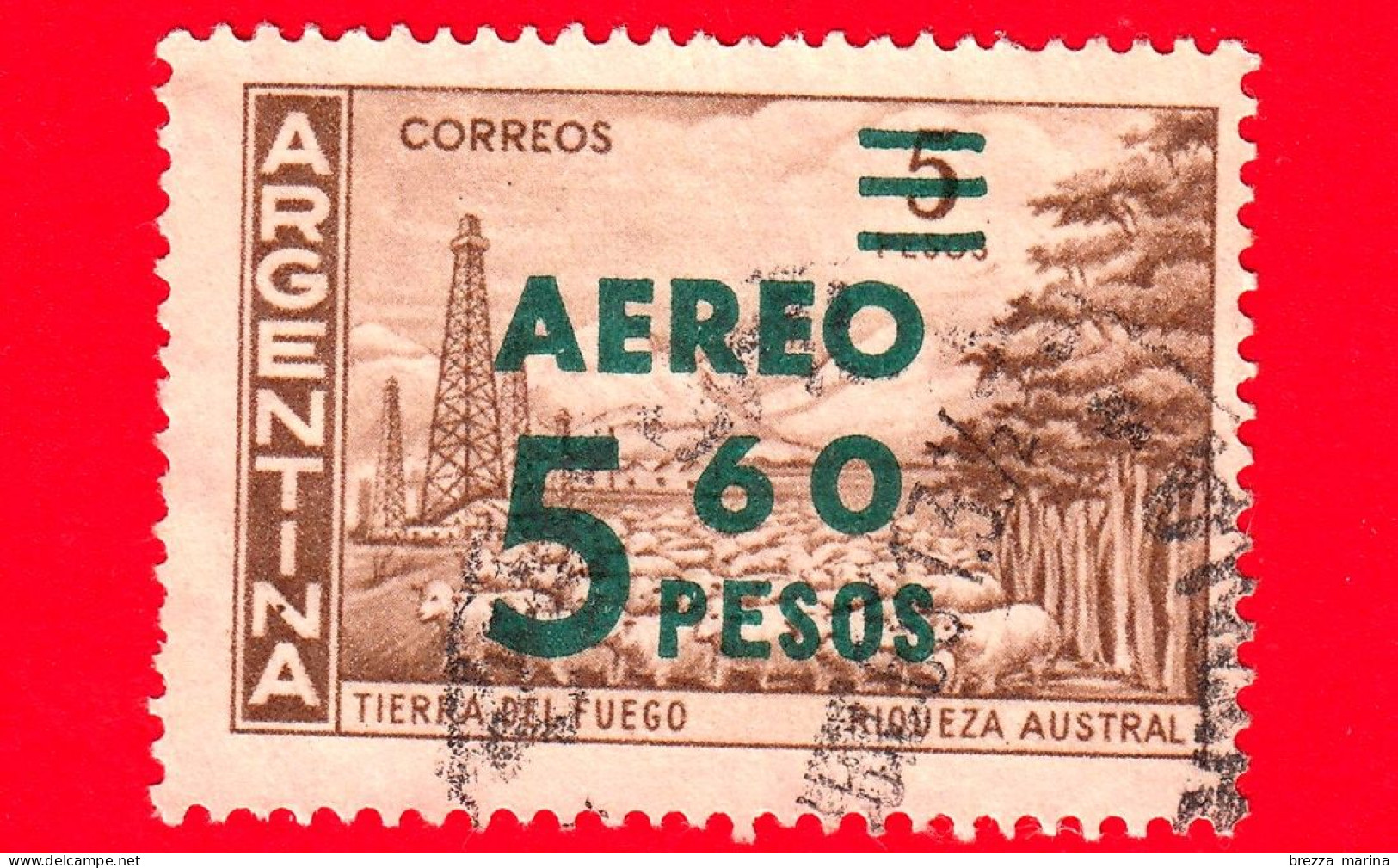 ARGENTINA - Usato - 1962 - Tierra Del Fuego, Sovrastampato 'Aéreo 5,60 Pesos' Su 5 - Used Stamps