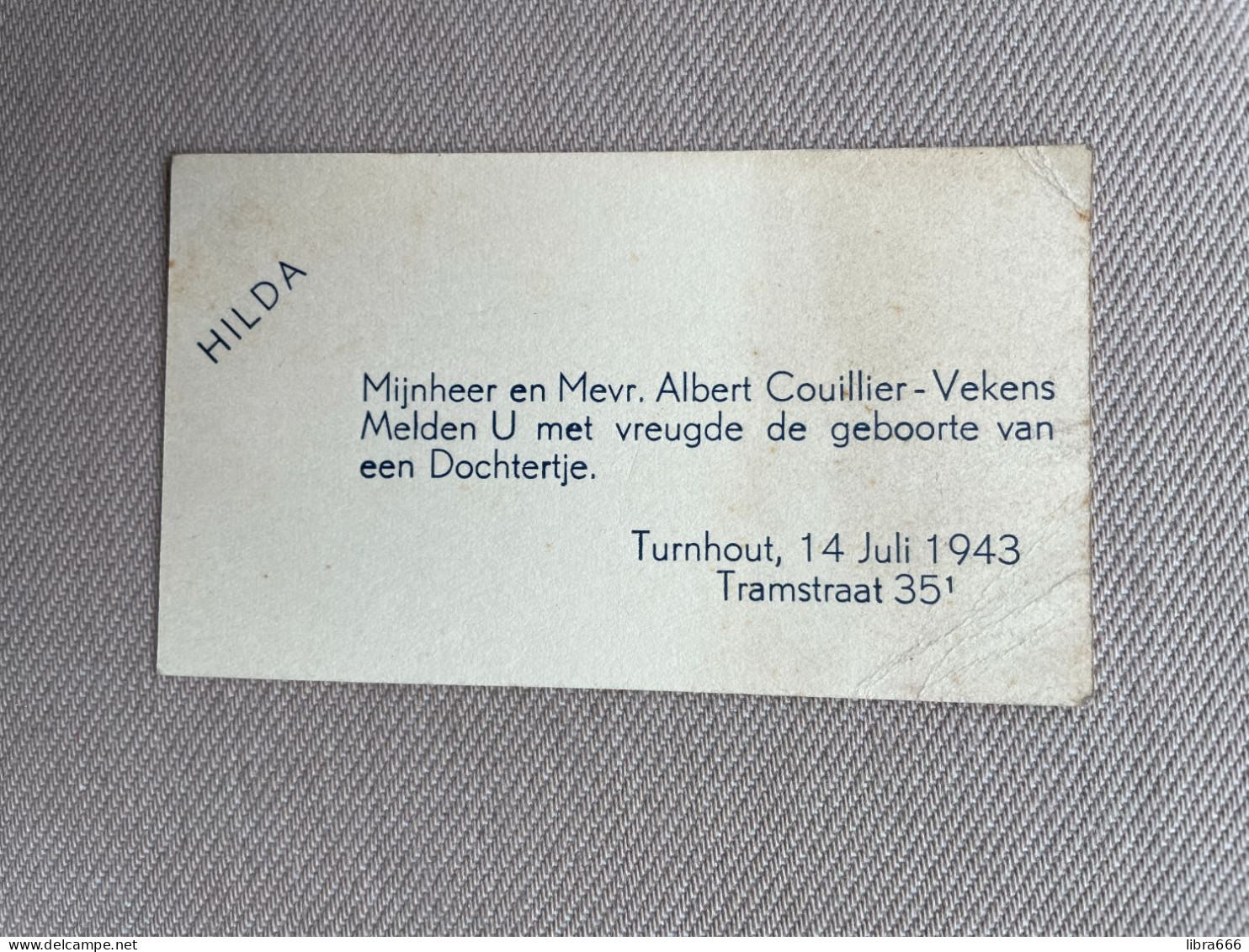 Hilda COUILLIER - °TURNHOUT 1943 - VEKENS - Nacimiento & Bautizo