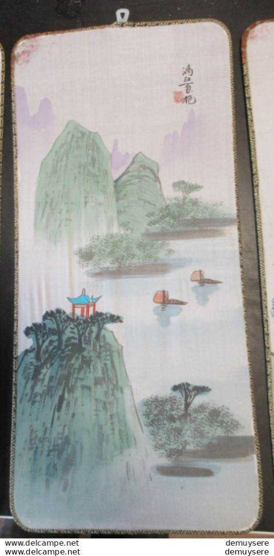 0404 04- Lade  906 -150-50 - CHINESE SCHILDERIJ OP ZIJDE - CHINESE PAINTING ON SILK - 40 X 18 CM - 4 STUKS - 4 PIECES - Arte Oriental