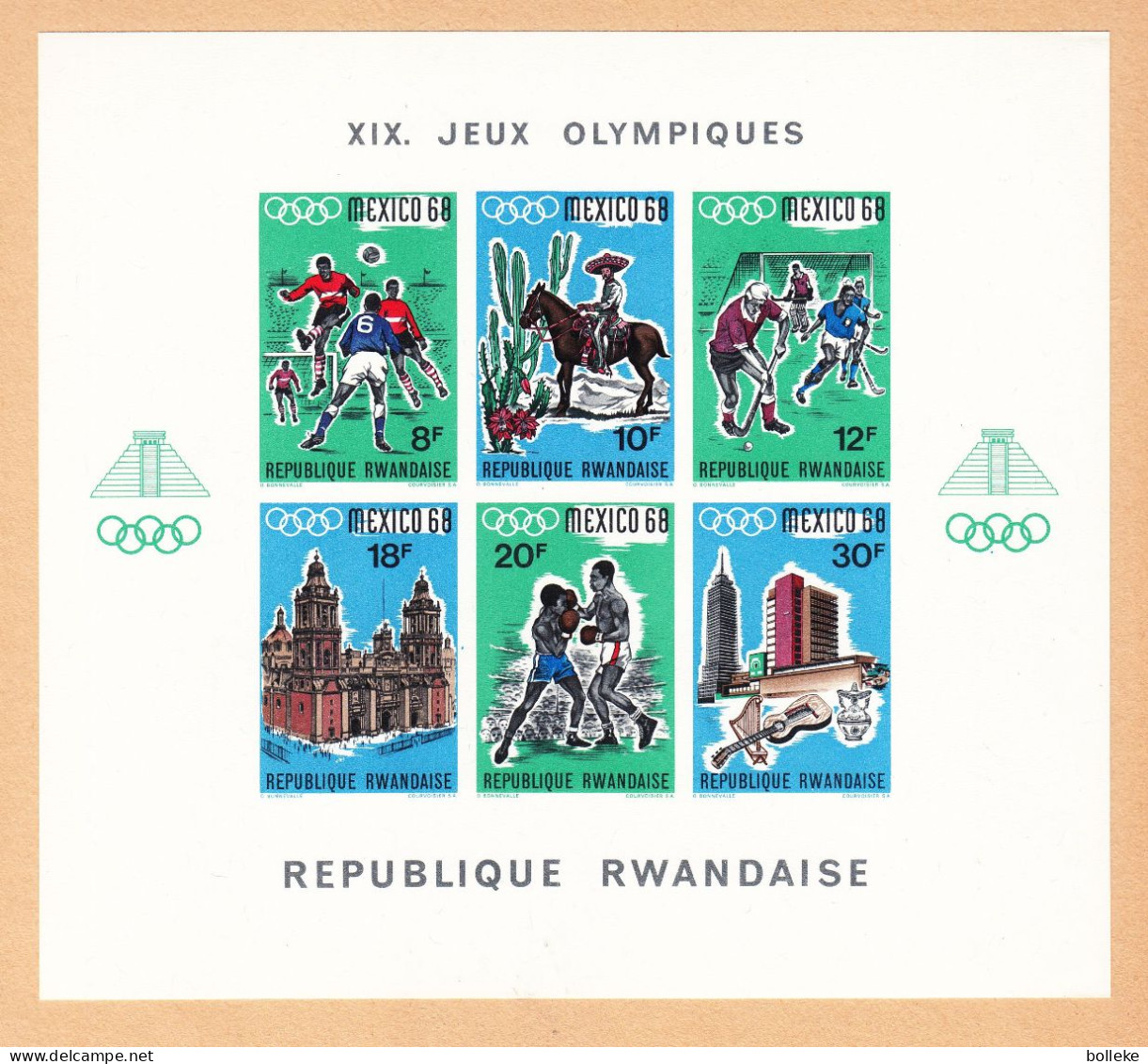 Jeux Olympiques - Mexique 68 - Rwanda - COB BF 11 ** - GF - NON Dentelé - Football - Hockey - Musique - Valeur 27,50 € - Sommer 1968: Mexico