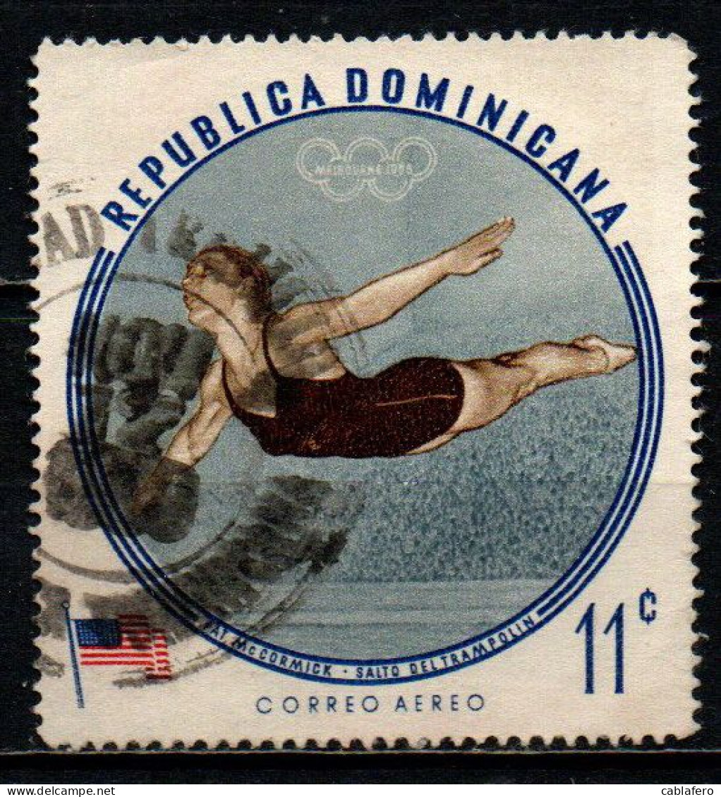 REPUBBLICA DOMENICANA - 1960 - PAT MC CORMICK - TUFFI DAL TRAMPOLINO - MEDAGLIA D'ORO ALLE OLIMPIADI DI MELBOURNE -USATO - Dominican Republic