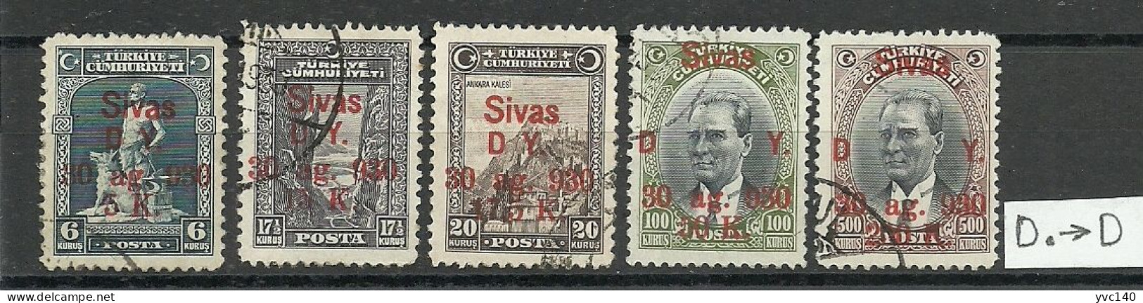 Turkey; 1930 Ankara-Sivas Railway Stamps ERROR "The Dot In Front Of The Letter (D) Is Missing" RRR - Oblitérés